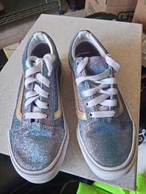 Girls VANS Glitter Low-Top Sneakers - Purple/Gold